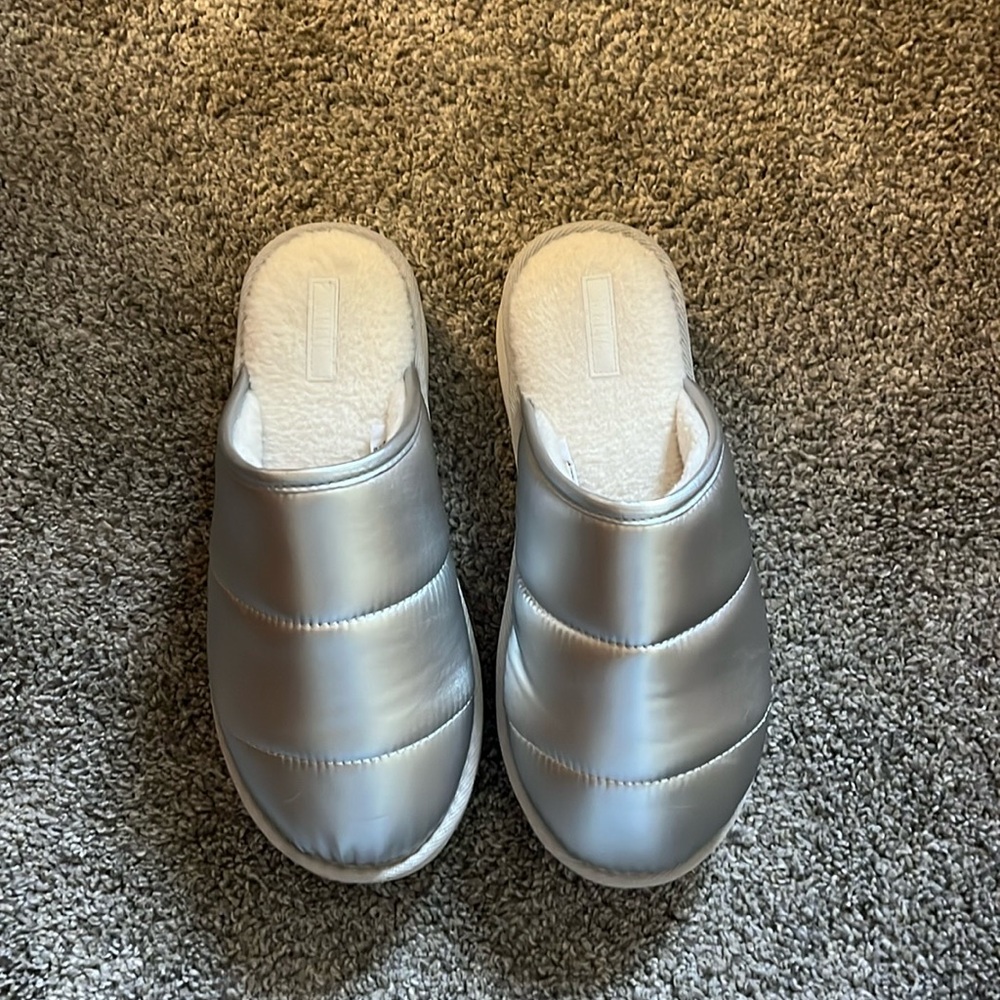 Anthropologie Maeve Puffy Platform Slippers Silver